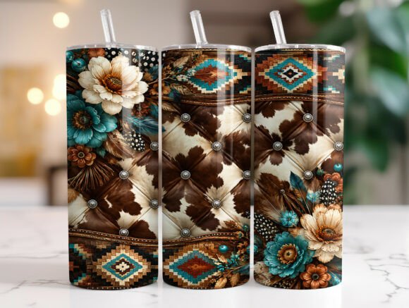 Download Western Cowhide Floral Tumbler Wrap PNG - Tumbler wrap Collection