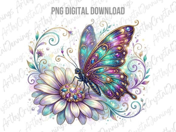 Download Ornate Jeweled Butterfly &amp; Flower PNG - Butterfly Collection