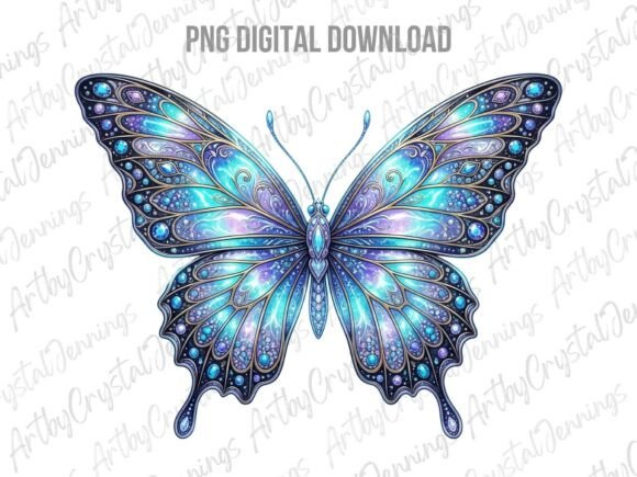 Download Beautiful Jeweled Blue Butterfly PNG - Butterfly Collection