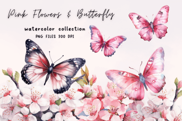 Download Pink Flower Butterfly Watercolor - Butterfly Collection