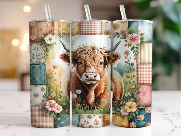Download Floral Western Highland Cow Tumbler Wrap - Premium Bundle