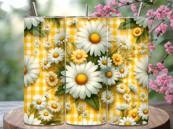 Download Yellow Daisy Gingham Floral Tumbler Wrap - Tumbler wrap Collection