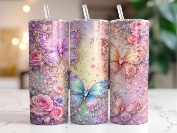 Download Pastel Butterfly Floral Tumbler Wrap PNG - Butterfly Collection
