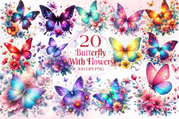 Download Butterfly with Flowers Clipart Bundle - Butterfly Collection