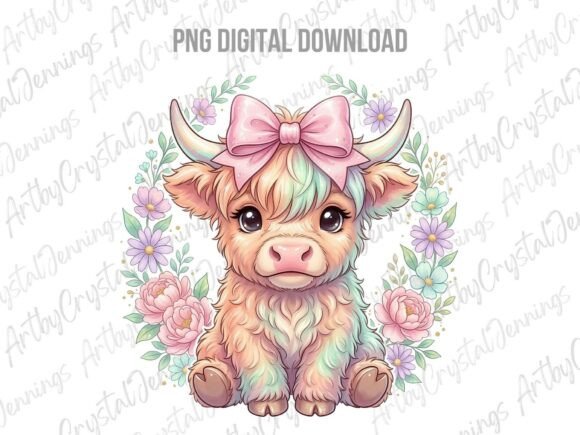 Download Pastel Highland Cow Farm Animal PNG - Premium Bundle