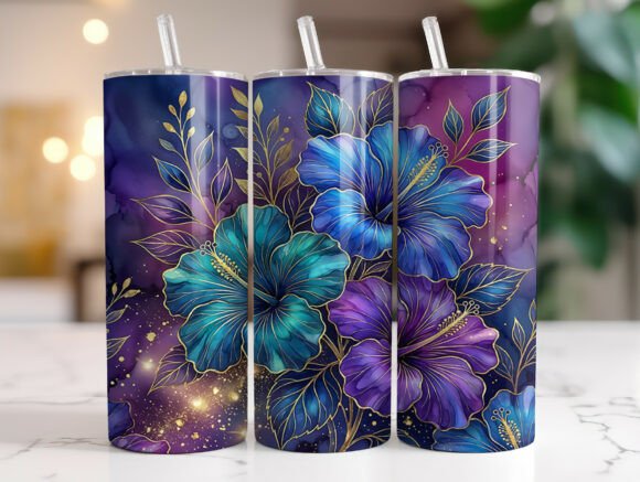 Download Blue Purple Hibiscus Floral Tumbler Wrap - Tumbler wrap Collection