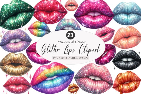 Download Glitter Lips Clipart Bundle, Sublimation - Glitter lips clipart Collection