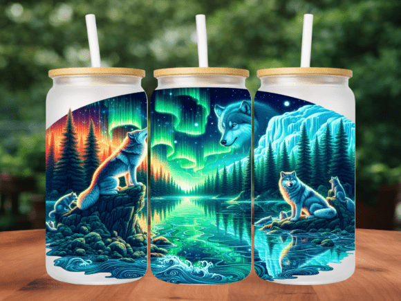 Download Aurora Borealis Wolf 16oz Tumbler Wrap - Tumbler wrap Collection