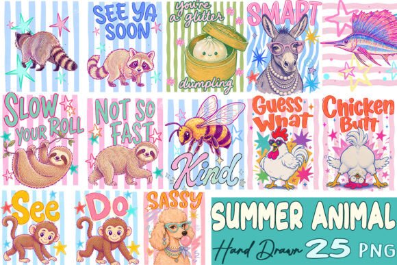 Download Striped Summer Animal Hand Drawn Bundle - Animal Collection
